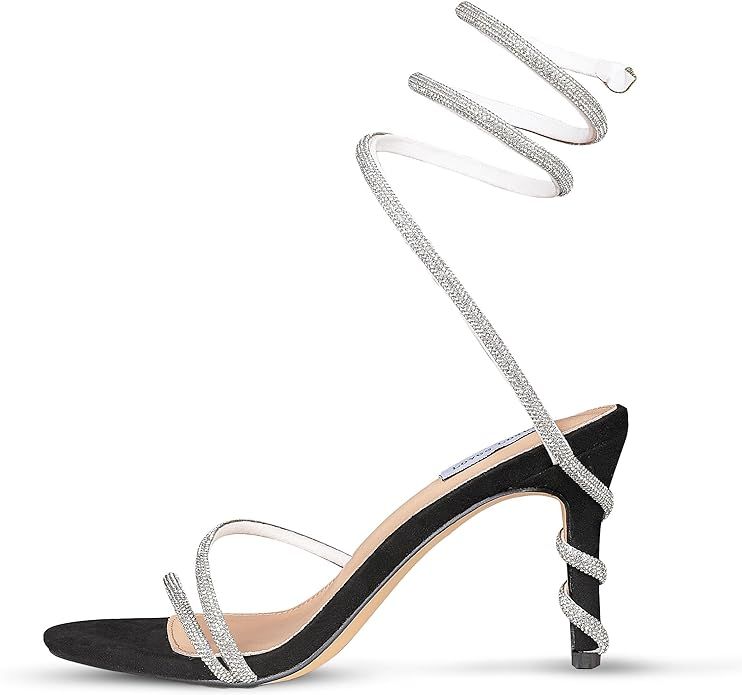 Rhinestone High Heels for Women Sexy Wrap Strap Open Toe Sandals Wedding Party Stiletto Heels | Amazon (US)