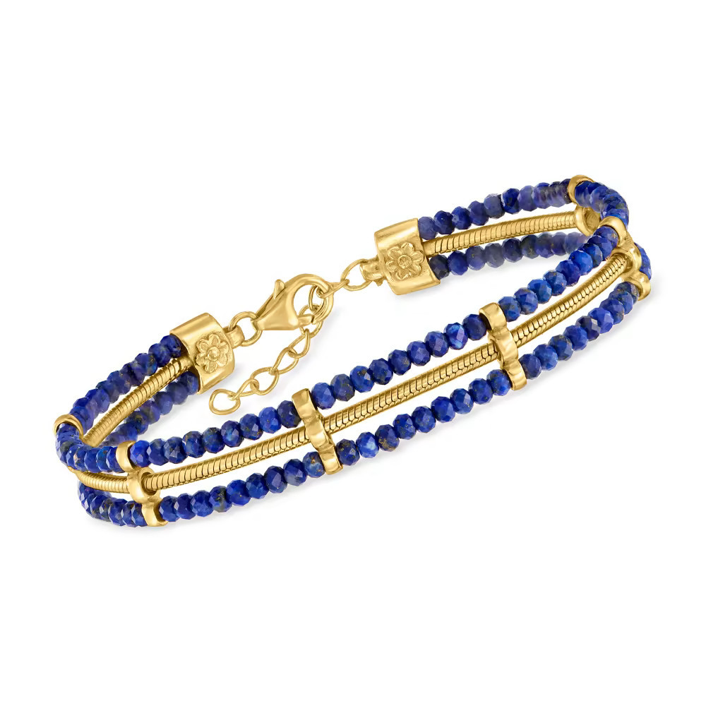 Lapis Bead and Snake-Chain Bracelet in 18kt Gold Over Sterling. 7" | Ross-Simons