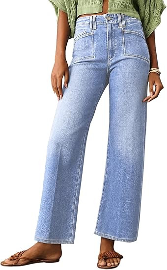 Astylish Womens Wide Leg Jeans High Waisted Stretchy Buttoned Denim Pants Trendy 2025 with Pocket | Amazon (US)