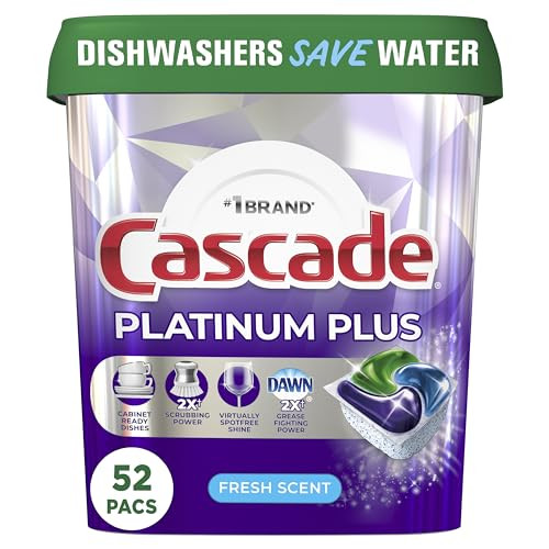 Cascade Platinum Plus Dishwasher Pod, Dish Detergent ActionPacs, Dishwasher Detergent, Fresh, 52 Count | Amazon (US)