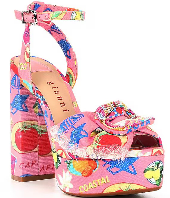 Gianni Bini Tobias Printed Linen Mismatched Buckle Platform Dress Sandals | Dillard's | Dillard's