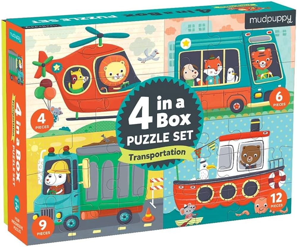 Mudpuppy Transportation 4-in-A-Box Puzzle Set, 12 | Amazon (US)
