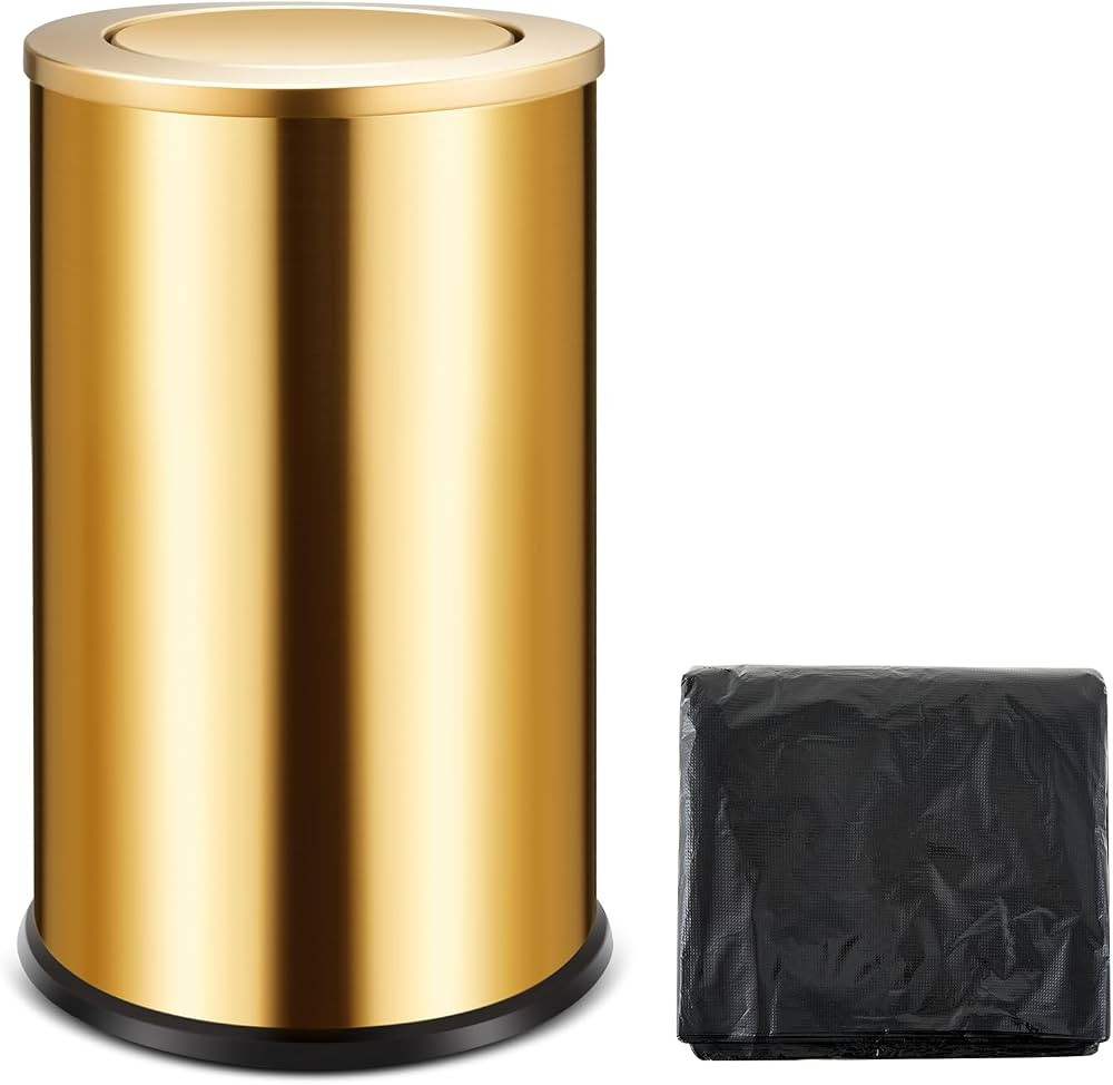 Reallnaive 18L/4.7GAL Gold Lidded Trash Can with 100 Garbage Bags Metallic Gold Brass Kitchen Gar... | Amazon (US)