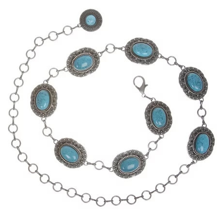 Women s Western Big Turquoise Oval Stone Vintage Silver Concho Chain Belt | Walmart (US)