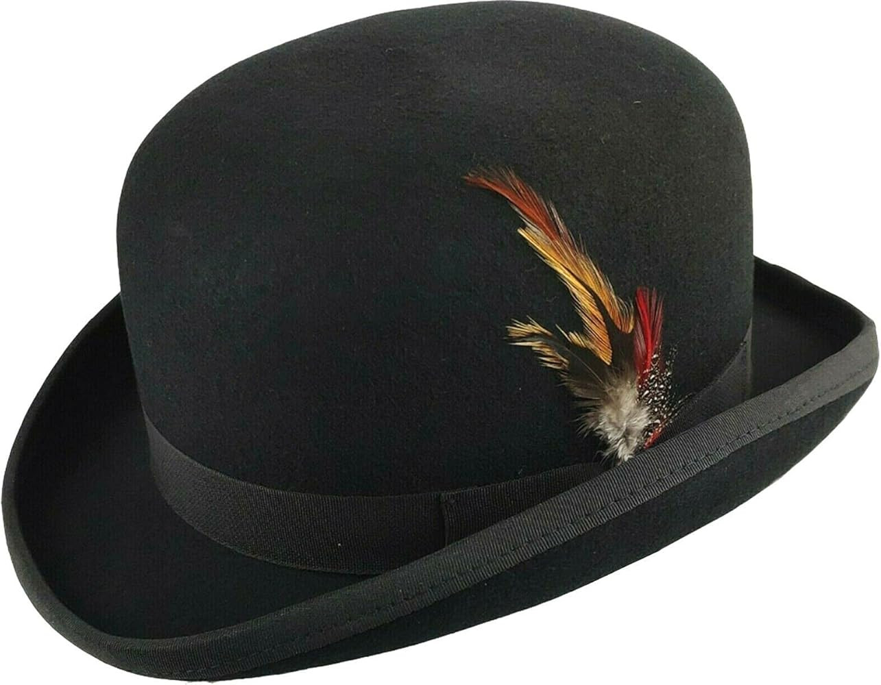 MAZ Hard Felt Bowler Hat 100% Wool Bowler Hat PVC Lining Removable Feather (UK-Unique) | Amazon (UK)