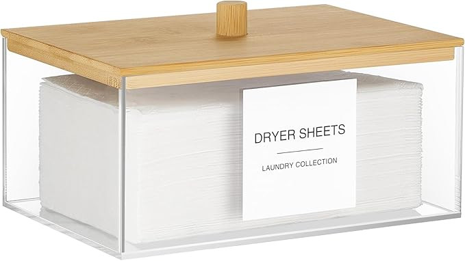 Acrylic Dryer Sheet Holder with Lid, Clear Laundry Sheets Container with 27 Labels, Laundry Pods ... | Amazon (US)
