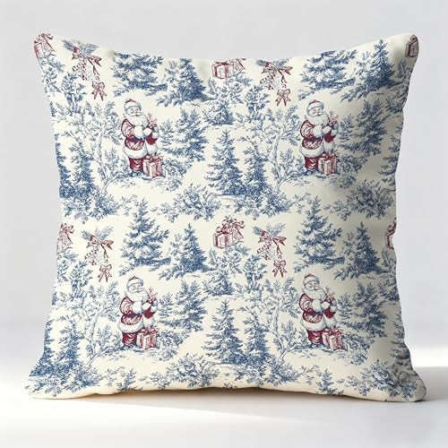 Chinoiserie Christmas Santa Pillow Covers 18x18,Grandmillennial Christmas Decor,Red and Blue Xmas... | Amazon (US)