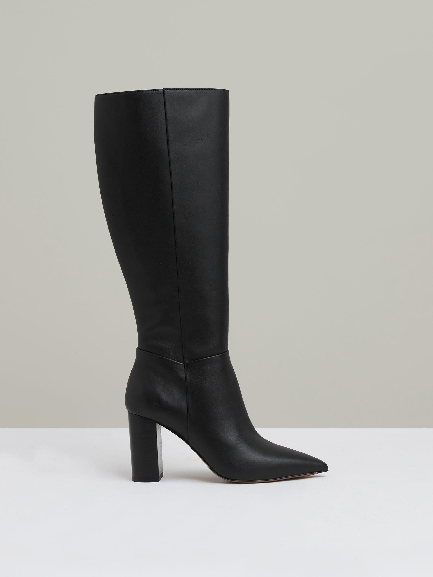 Block-Heel Knee-High Boots in Black | Reiss UK
