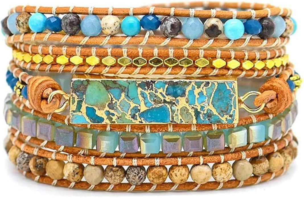 ZOSOJONA Women Wrap Bracelets Boho Natural Stone Jasper Turquoises Strand Bracelet Jewelry Collec... | Amazon (US)