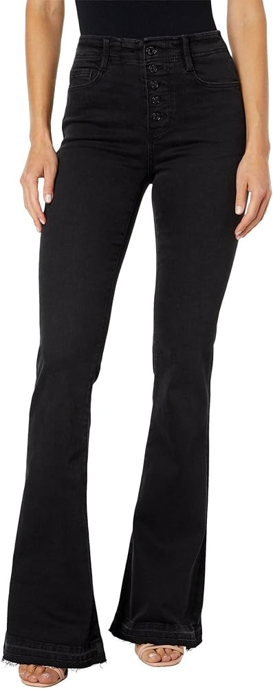 PAIGE Women's Lou High Rise Flare Exposed Button Fly in Midnight Dusk | Amazon (US)