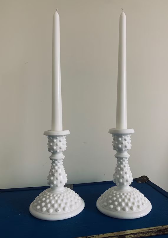 Vintage Milk Glass Candlestick Holder | Etsy (US)