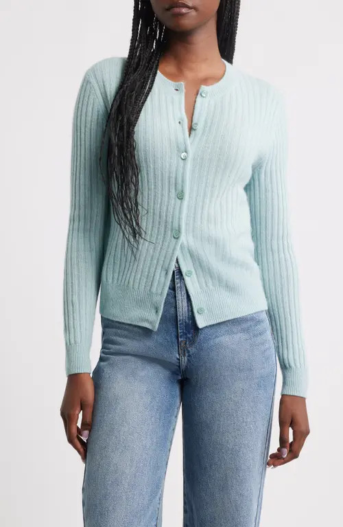 DÔEN Danae Rib Cashmere Cardigan in Glass Slipper at Nordstrom, Size Medium | Nordstrom