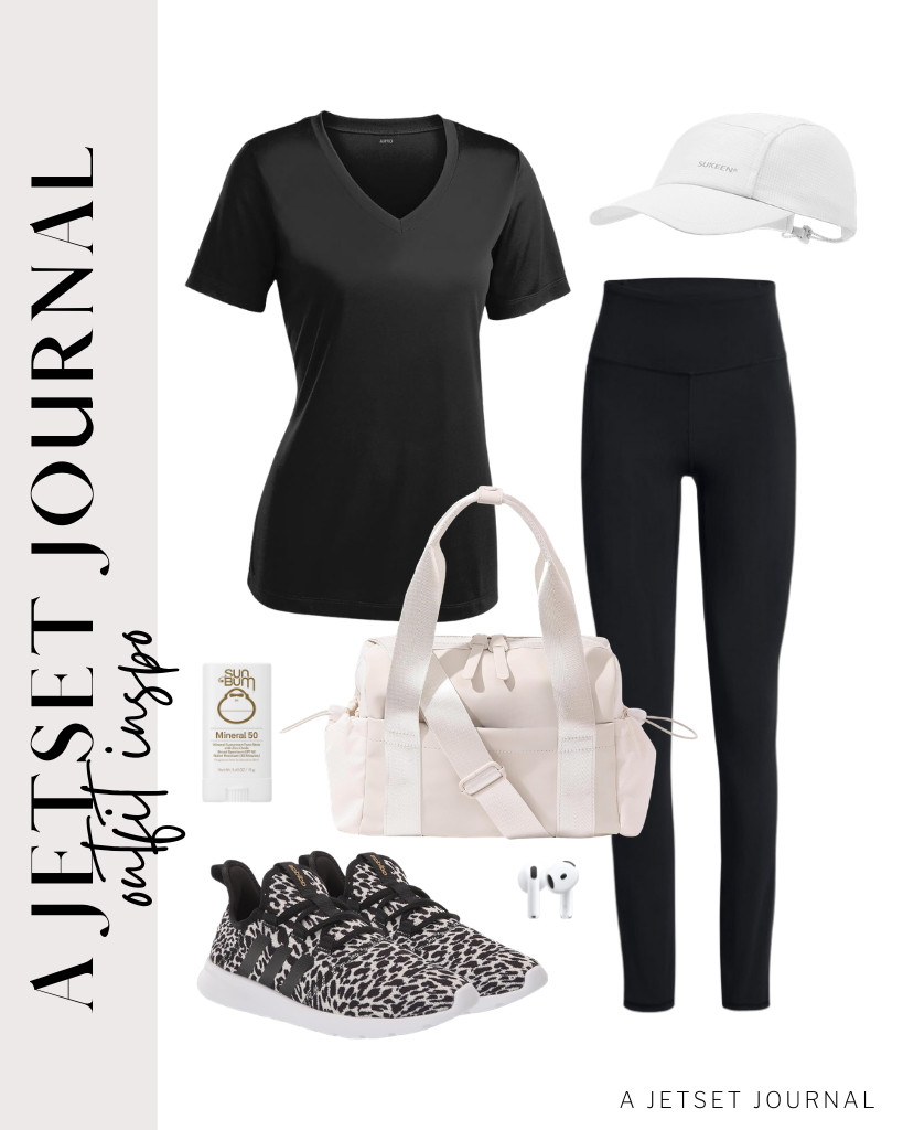 This outfit combination of an athletic short-sleeve top and leggings is our last outfit. You can use adidas running shoes and this small gym bag to style this fit. Add these Apple wireless earbuds and a Sukeen running hat to the look, and don’t forget to put on your Sun Bum Mineral sunscreen before you head out.

#LTKSeasonal #LTKSaleAlert #LTKTravel
 

 