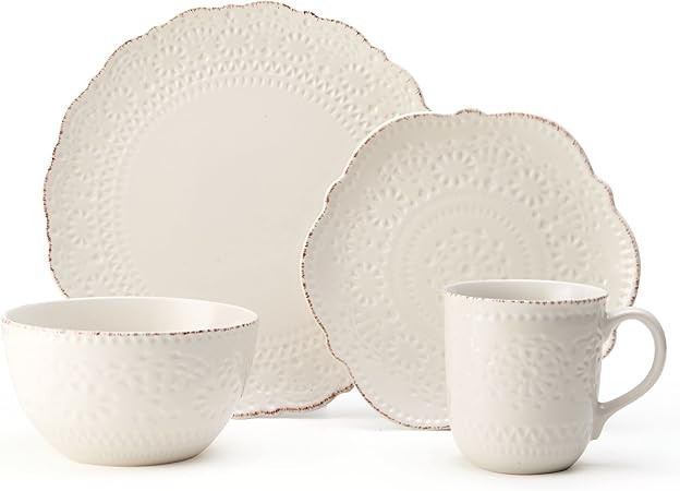 Pfaltzgraff Chateau Cream 16-Piece Stoneware Dinnerware Set, Service for 4, Off White | Amazon (US)