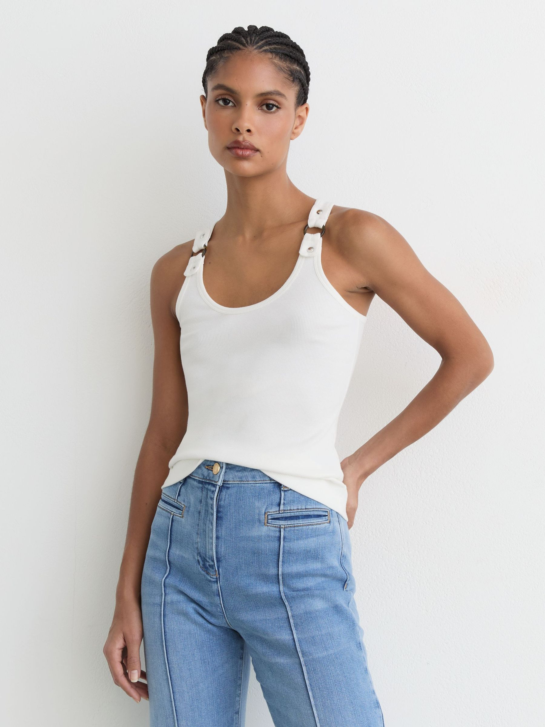 Reiss Stretch-Cotton Hardware-Detail Vest in White - REISS | Reiss UK