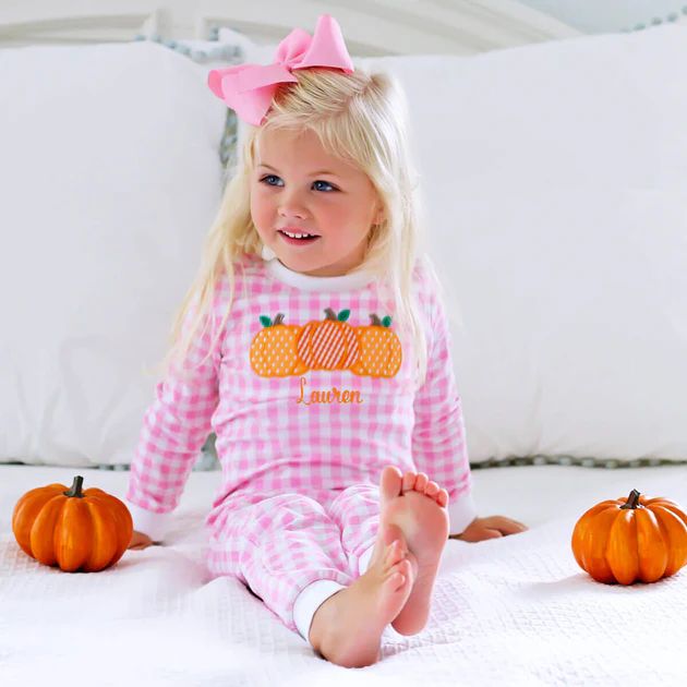 Pumpkin Applique Loungewear Light Pink Gingham | Classic Whimsy
