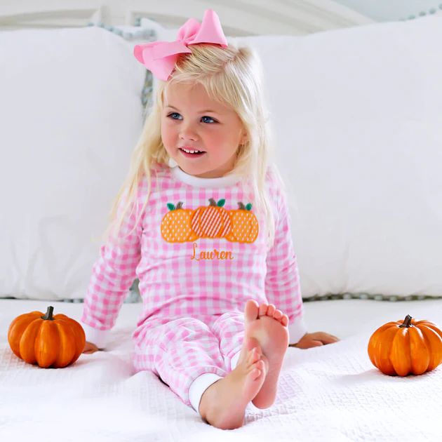 Pumpkin Applique Loungewear Light Pink Gingham | Classic Whimsy