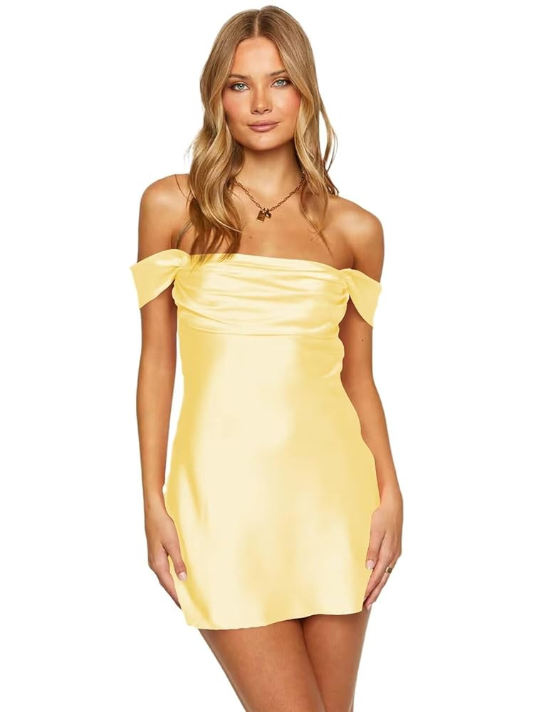 Off The Shoulder Short Homecoming Dresses for Teens Corset Satin Graduation Cocktail Party Dress ... | Amazon (US)