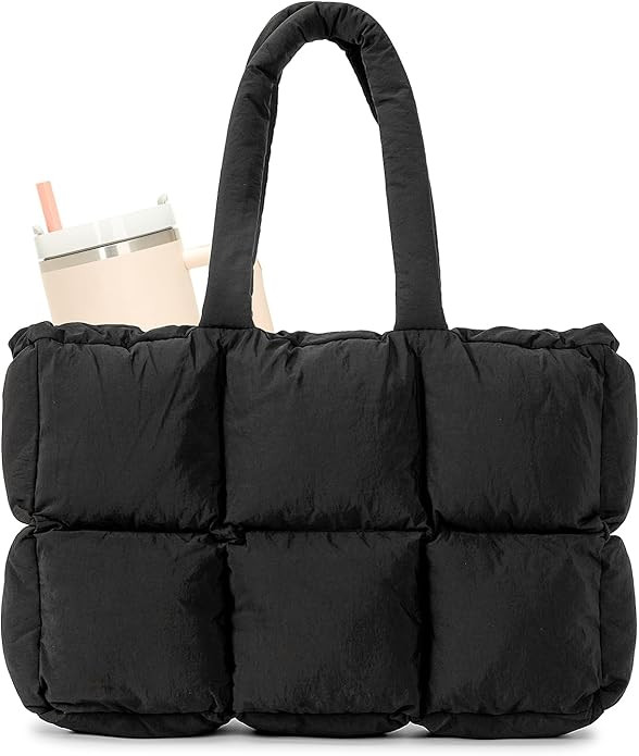 Herald Puffer Tote Bag for Women, Large Quilted Puffy Handbag Lightweight Satchel Purse with Cup ... | Amazon (US)