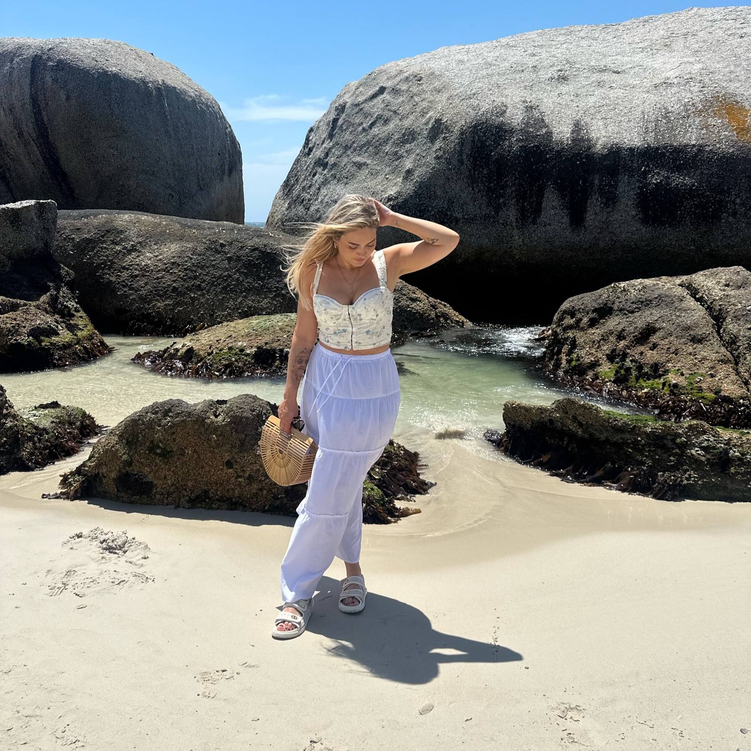 Trending white tiered longline skirt with a floral blossom corset cropped top teamed with a wooden bamboo clutch bag and textured beige sandals

Skirt size M 
Top size L

Note : cannot find the bag sold anywhere anymore (sorry!)

#LTKtravel #LTKeurope #LTKU