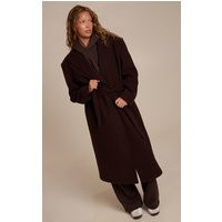 Brown Single Breasted Self Tie Wool Look Maxi Coat | PrettyLittleThing UK