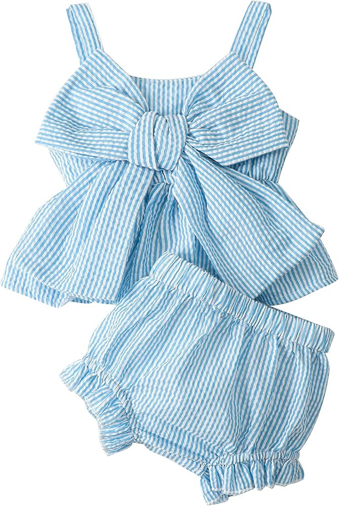 Newborn Baby Girl Clothes Stripe Sleeveless Bowknot Tank Top Shorts Set Summer Outfits Cute Baby ... | Amazon (US)
