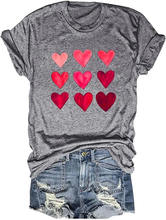 Beopjesk Womens Valentine's Day Graphic Tees Short Sleeve Heart Printed Shirts Blouse Tops       ... | Amazon (US)