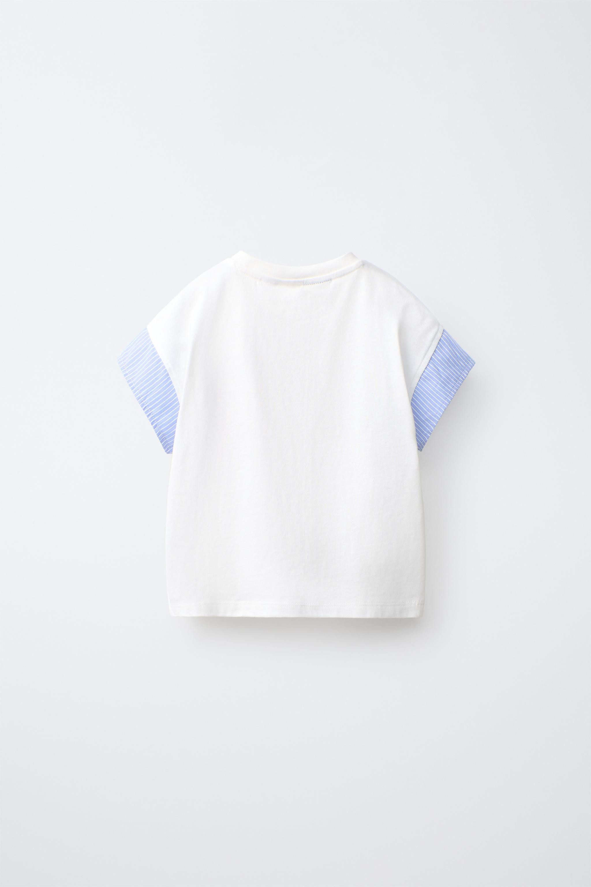 Combined T-shirt with a round neck and short poplin sleeves. MINNIE MOUSE \u00a9 DISNEY print on ... | Zara UK