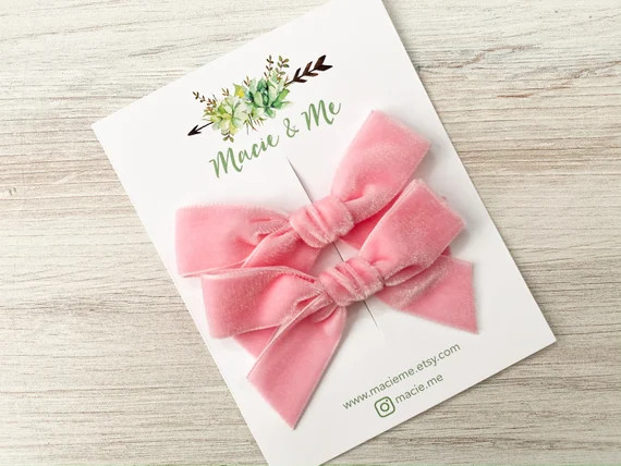 Blush Rose Velvet Bows  Little Girls Hair Bows Bows for | Etsy | Etsy (US)