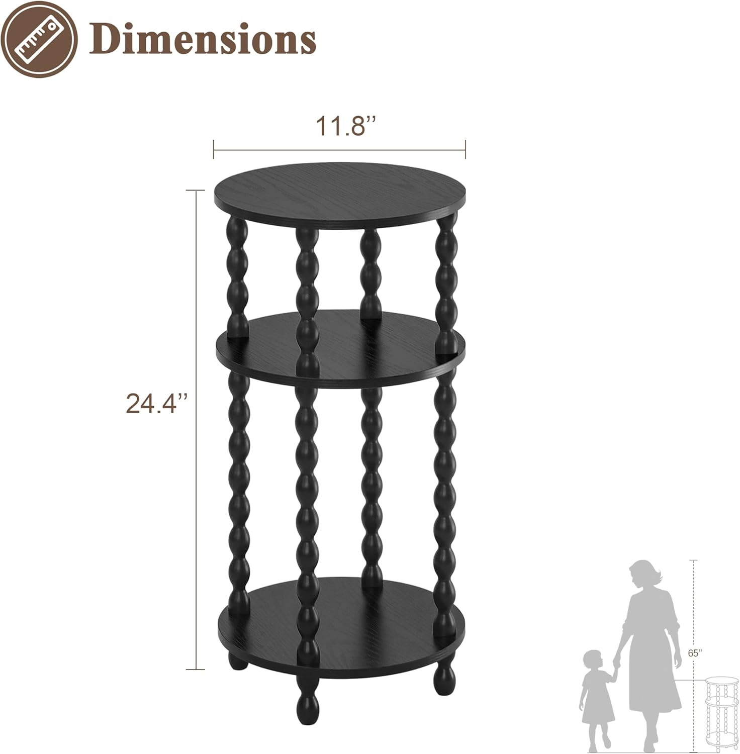 AWASEN Small Round Side Table, Black End Table with 3-Tier Open Shelf for Small Spaces, Round Bed... | Amazon (US)
