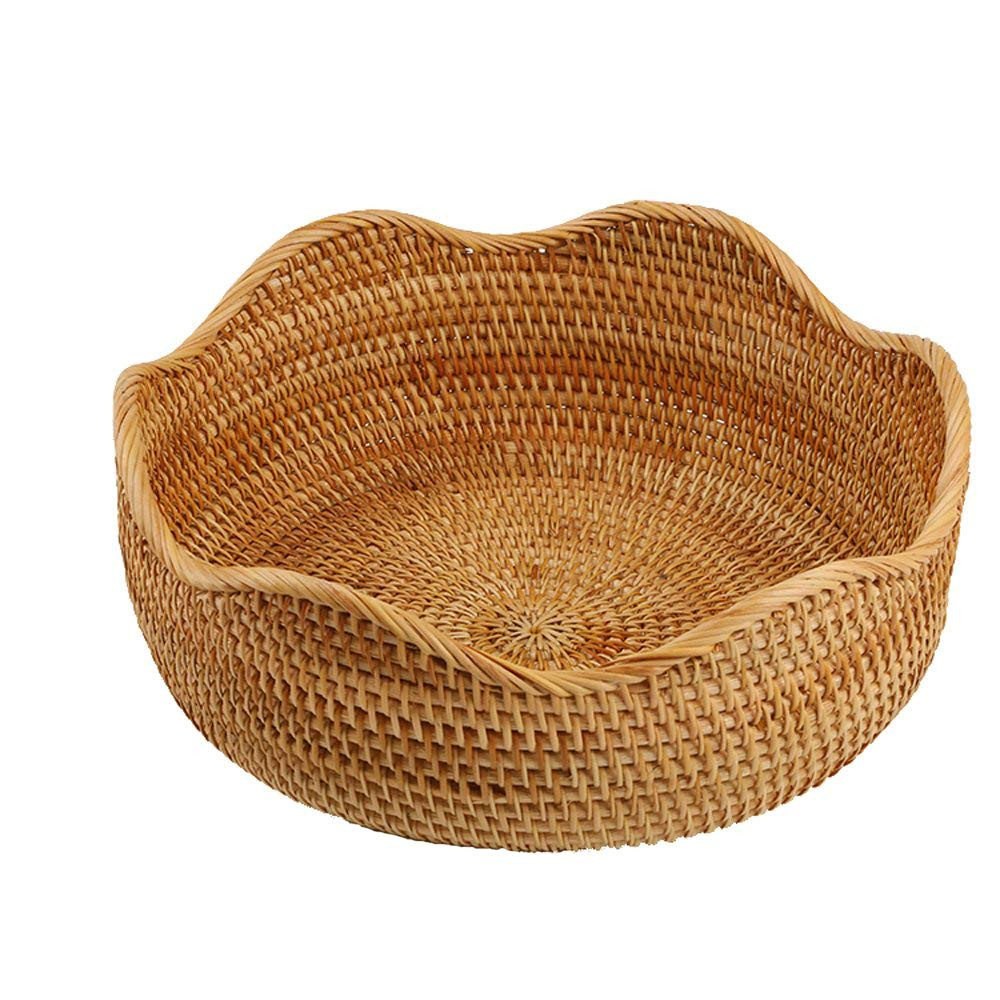 Handmade Rattan Round Fruit Basket Food Storage Bowls Kitchen Organizer Snack Serving Bowl, 11 In... | Amazon (US)