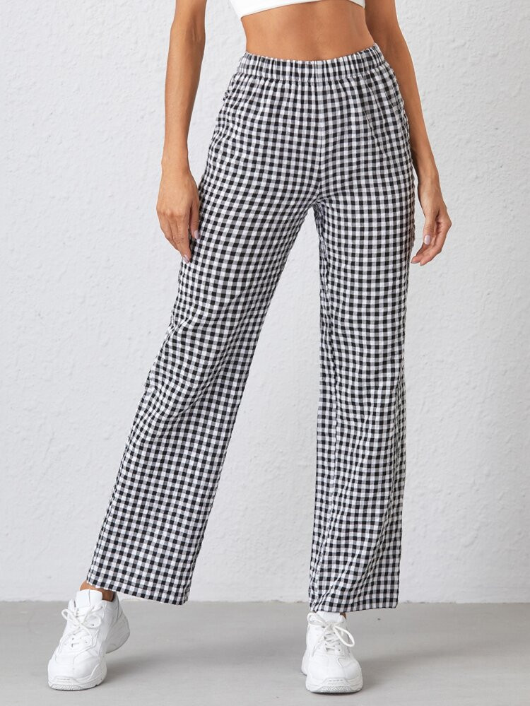 SHEIN Gingham Straight Leg Pants | SHEIN