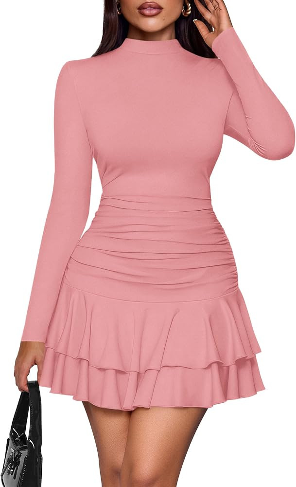 PRETTYGARDEN Vestidos de otoño de manga larga para mujer 2025 con cuello falso y fruncidos Y2K, ... | Amazon (US)