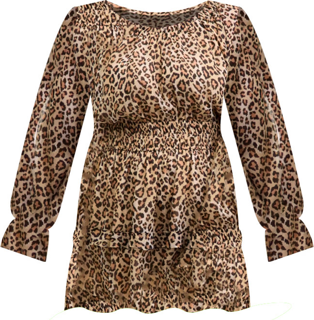Trendy Plus Leopard-Print Smocked-Waist Long-Sleeve Dress, Macy's Exclusive | Macy's