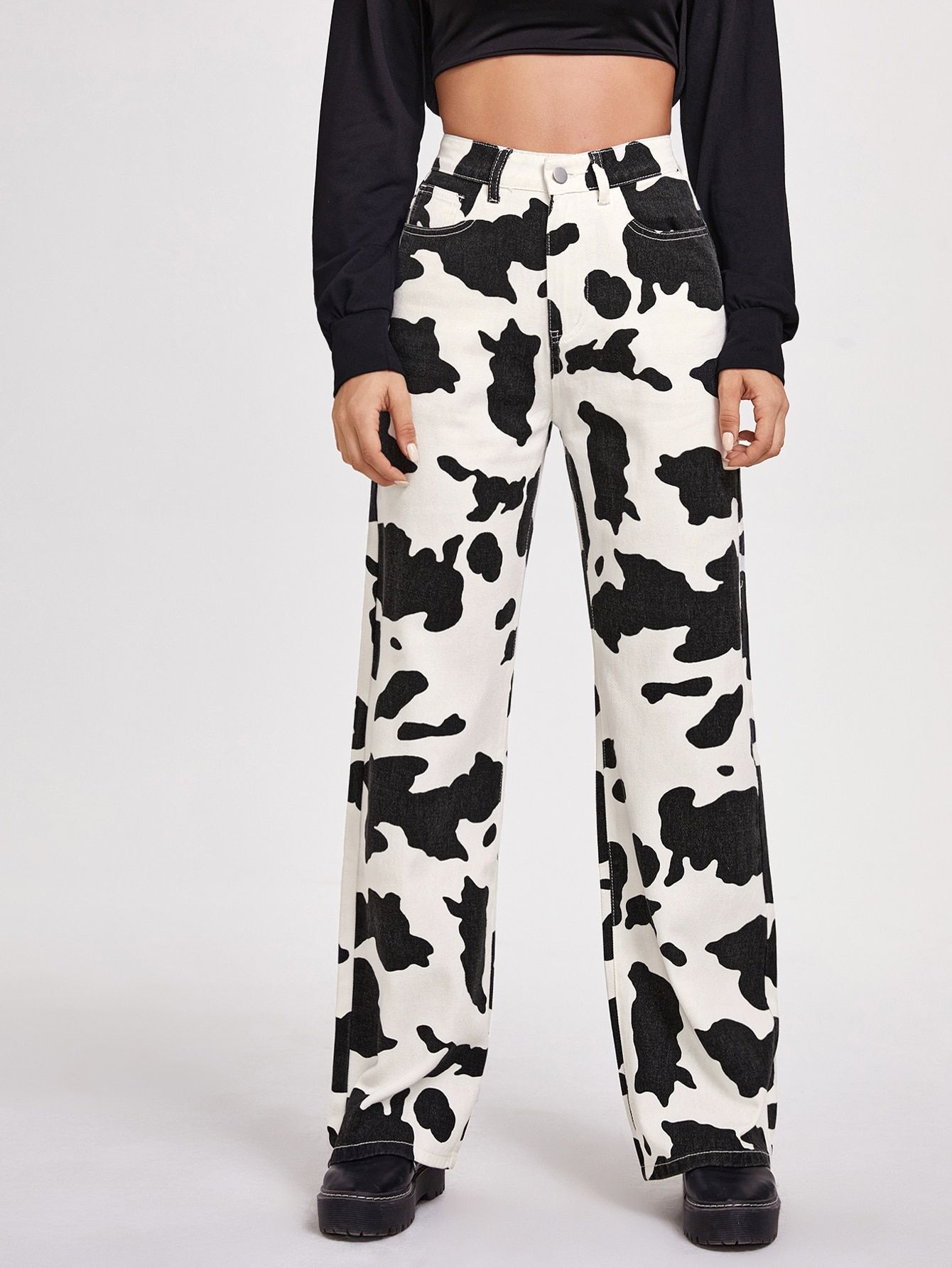 Cow Print Wide Leg Jeans | SHEIN