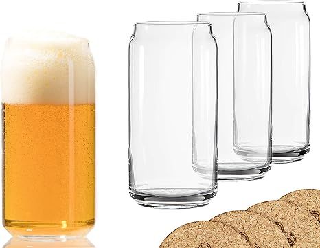 Ecodesign Drinkware Beer Glass Can Shaped 20 oz Beer Glasses 4 Pack w/coasters | Amazon (US)
