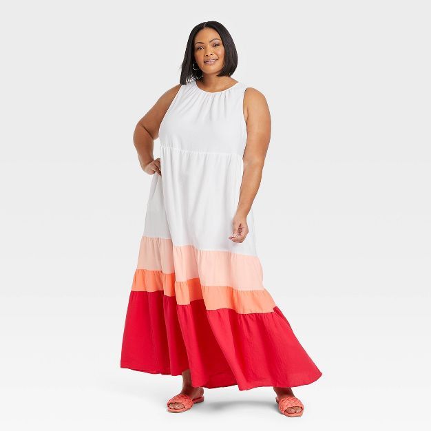 Women's Plus Size Sleeveless Colorblock Tiered Dress - Ava & Viv™ | Target