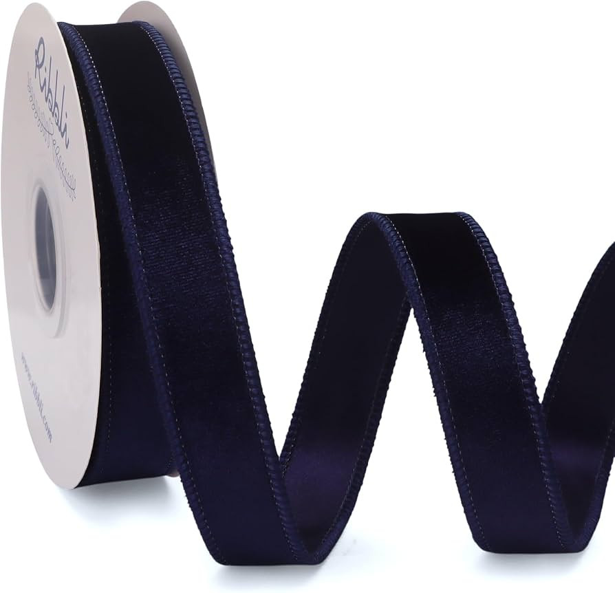 Ribbli Luxury Navy Velvet Wired Ribbon 1 Inch x 10 Yard Continuous | Amazon (US)