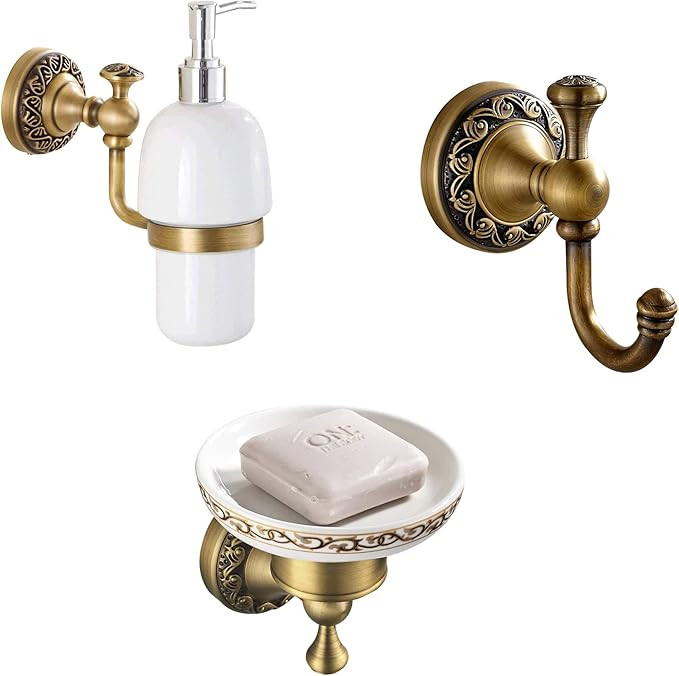 Leyden Antique Brass Soap Dispenser,Shower Soap Dish Towel Hook Wall Mount Bathroom Hardware | Amazon (US)