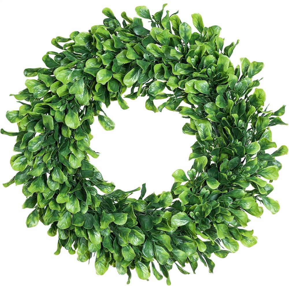 Lvydec Artificial Green Leaves Wreath - 15" Boxwood Wreath Outdoor Green Wreath for Front Door Wa... | Amazon (US)