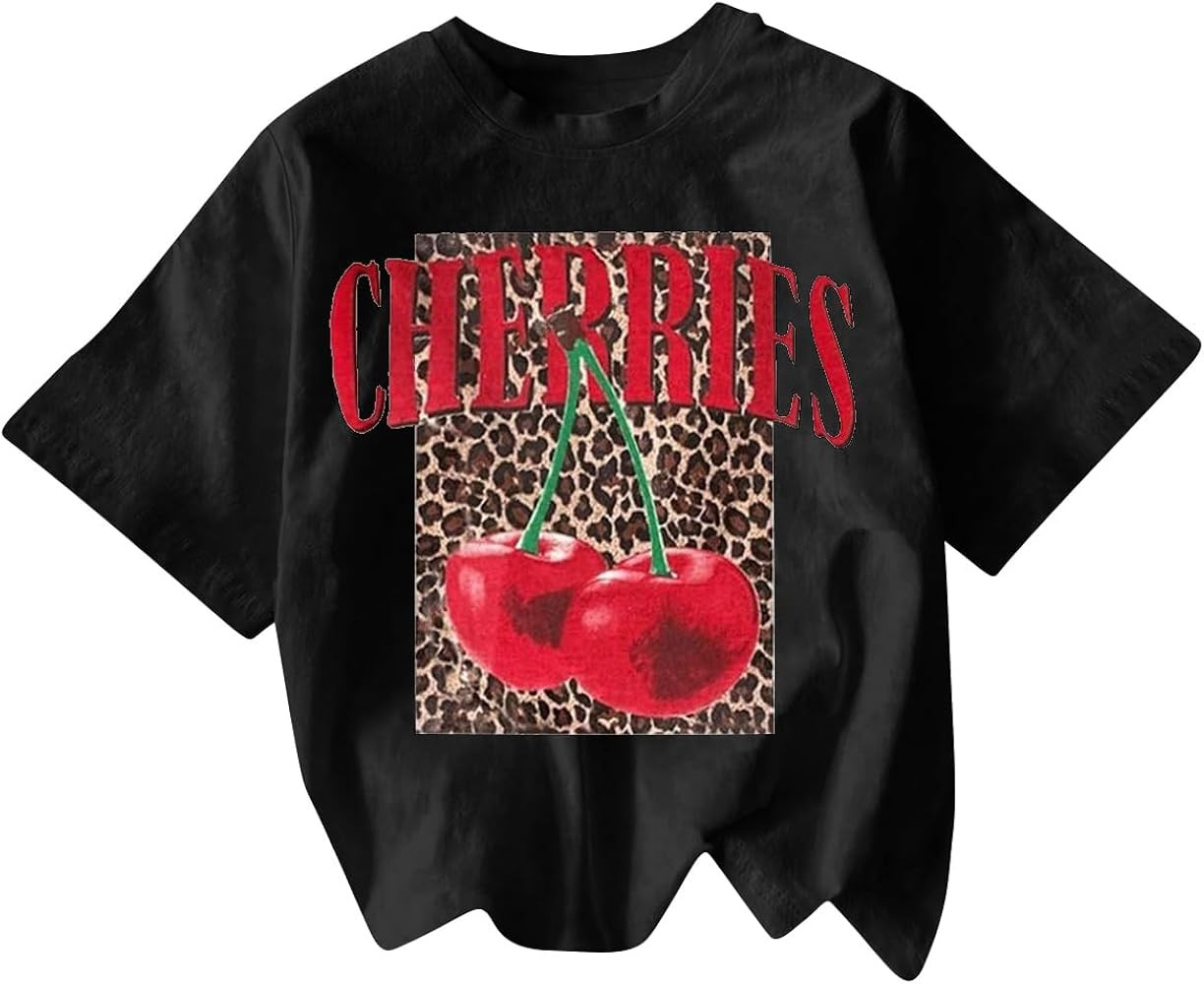 Women's Cherry Bow Graphic Tees Short Sleeve Crew Neck Summer T Shirt Tops for Women Trendy | Amazon (US)