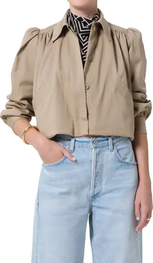 Everly Shirred Stretch Cotton Crop Jacket | Nordstrom