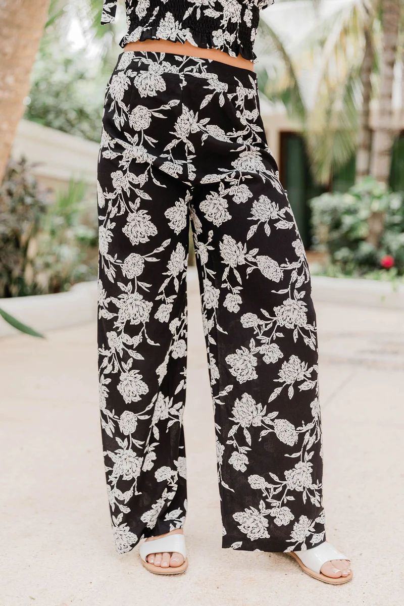 Uptown Cities Black Floral Pants | Pink Lily