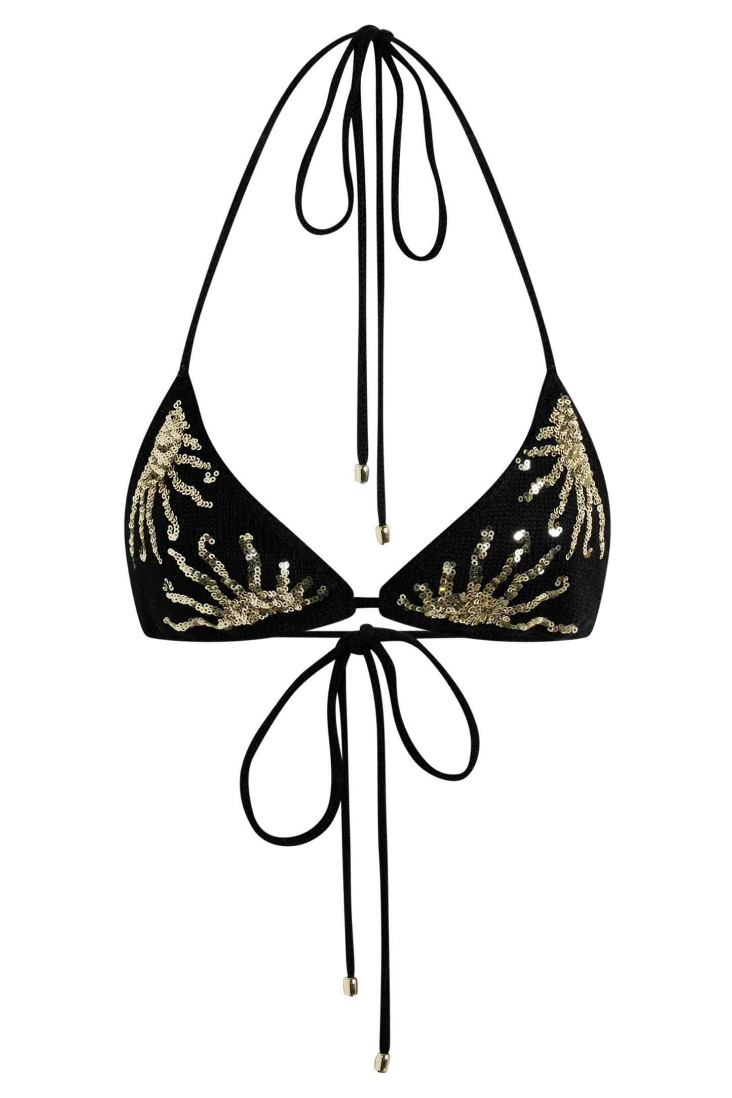Huntleigh Crochet Bikini Top - Black & Gold Sunshine Print | MESHKI US