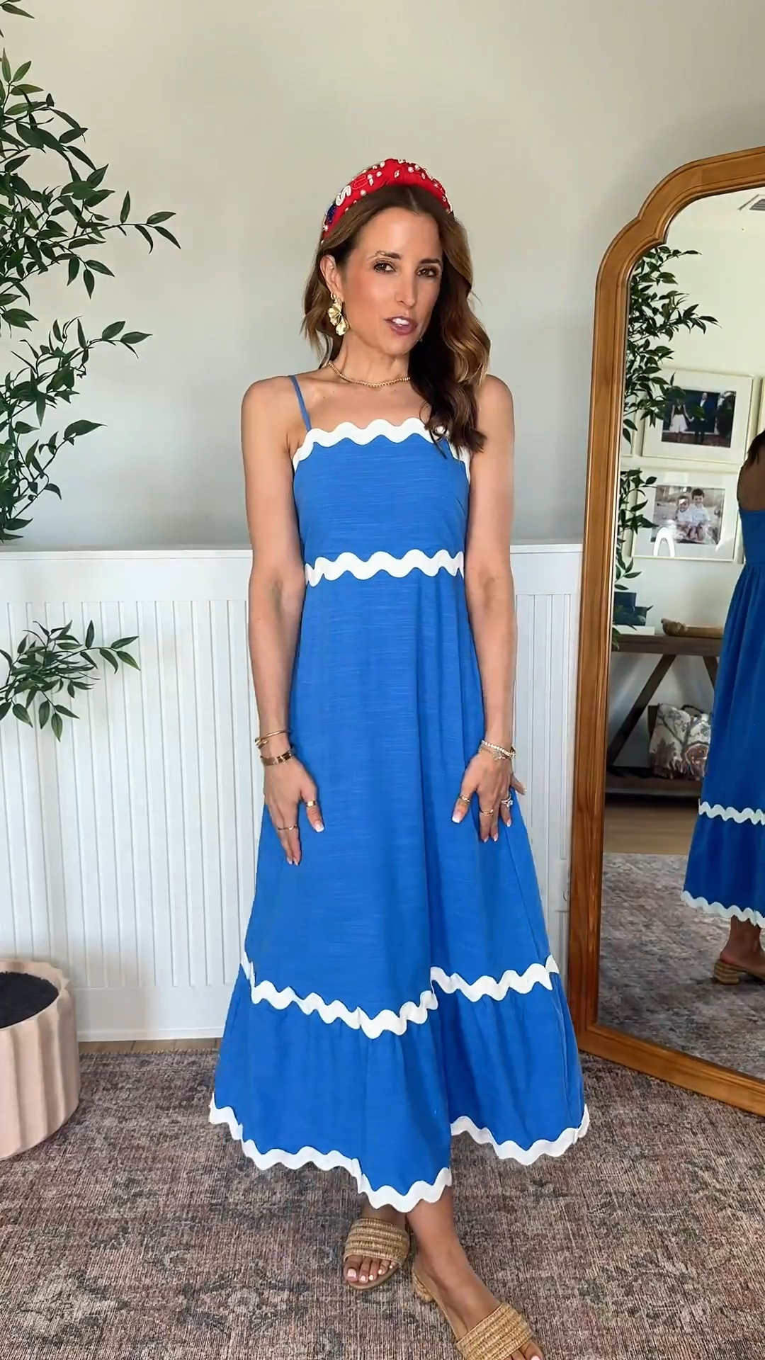 The prettiest Amazon scallop maxi dress for the 4th of July! Wearing XS. Memorial day weekend. Barbecue outfit. Summer outfit. Summer dress. Vacation dress. Vacation outfit. Amazon USA headband. Target slides are TTS.

#LTKootd #LTKSeasonal #LTKTravel