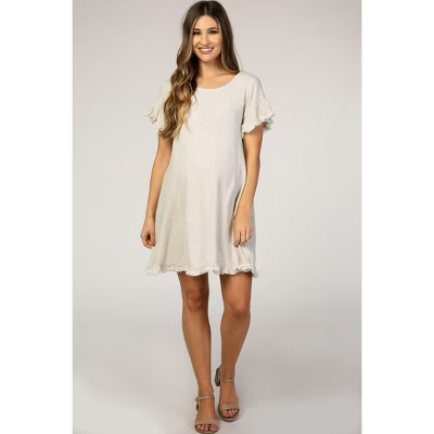 PinkBlush Beige Fringe Linen Maternity Dress | Target