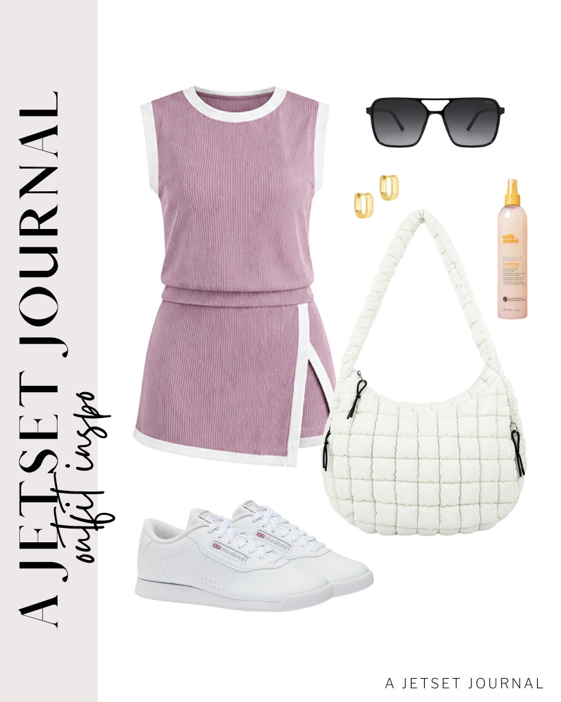 Our next fit is this light purple EVALESS two-piece set plus Reebok Princess sneakers. You can use this quilted puffer tote bag and SOJOS aviator sunnies. We are also loving this milk_shake Leave-In Conditioner Spray. 

#LTKSeasonal #LTKSaleAlert #LTKTravel
 

 