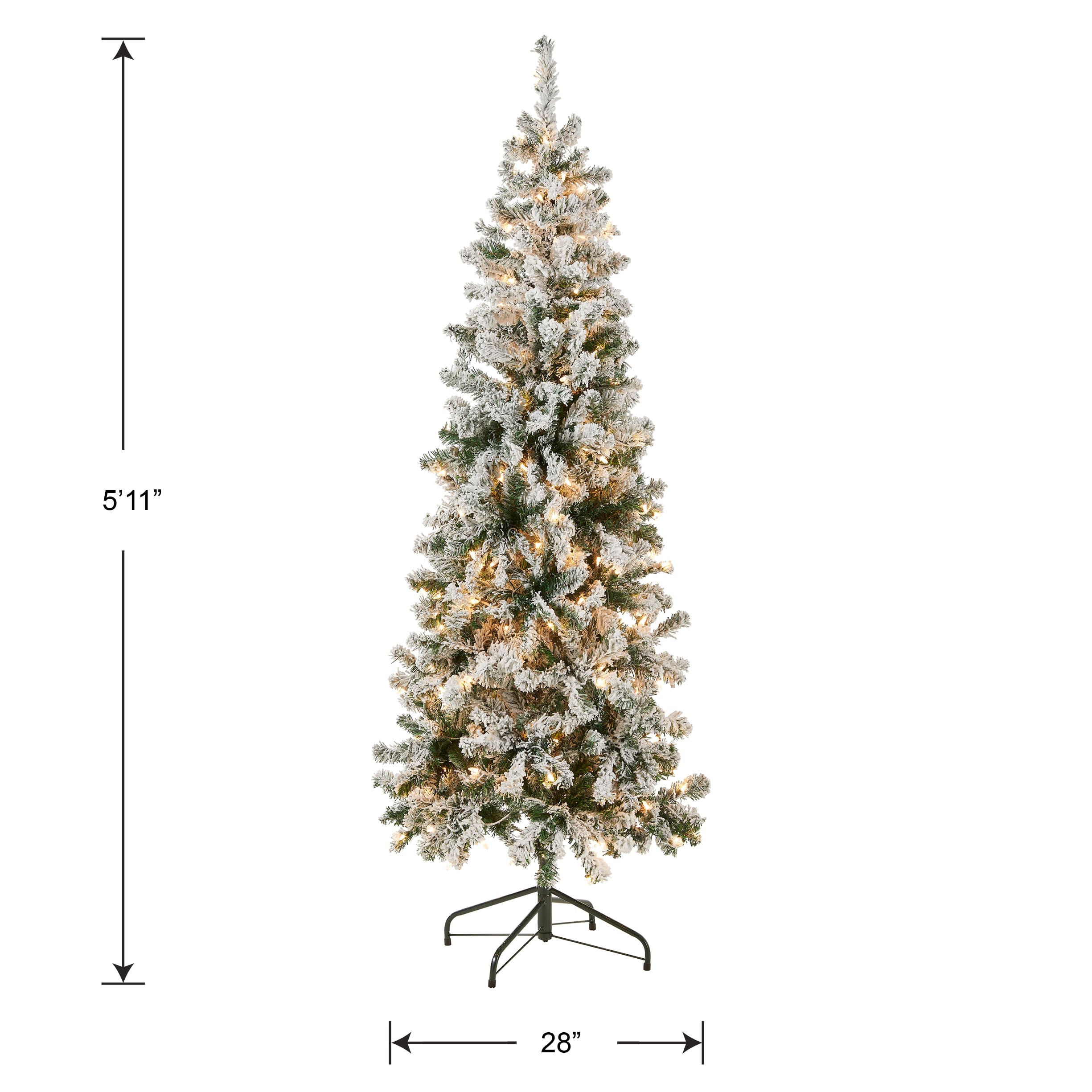 National Tree Company 6 ft Pre-Lit Flocked Acacia Slim Artificial Christmas Tree, 250 Clear Lights, 512 Tips, Includes Stand, Green | Amazon (US)