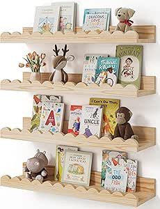 Shario Nursery Book Shelves, 4-Pack Wood Floating Shelves for Wall Kids, Scalloped Shelves, Wall ... | Amazon (US)
