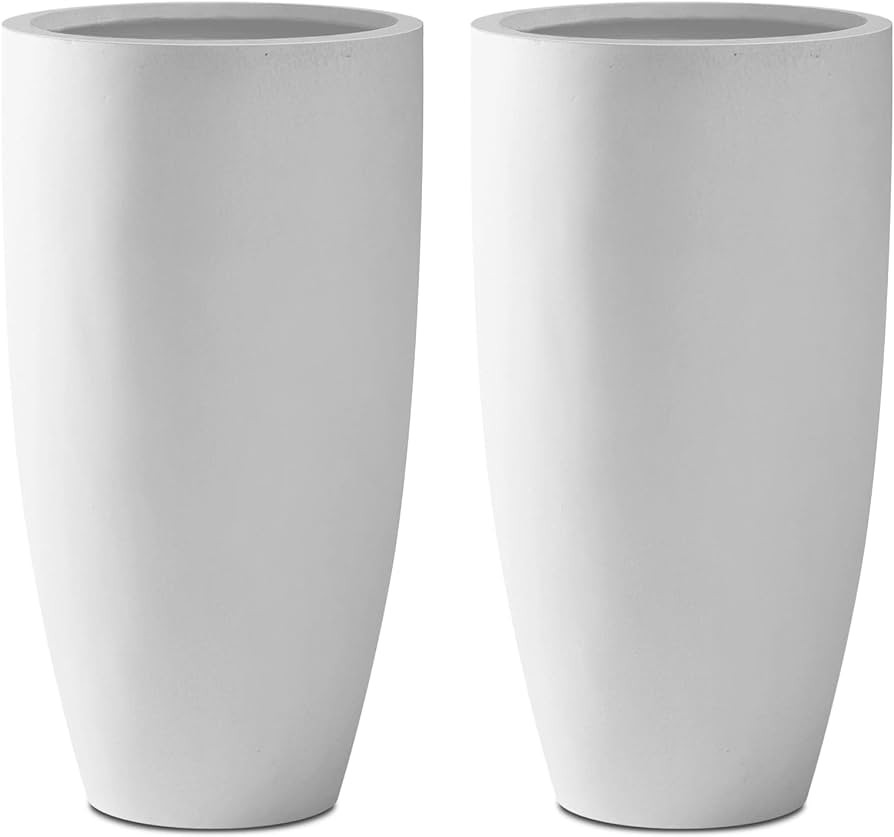 Kante 23.6" H Pure White Concrete Tall Planters (Set of 2), Large Outdoor Indoor Decorative Plant... | Amazon (US)
